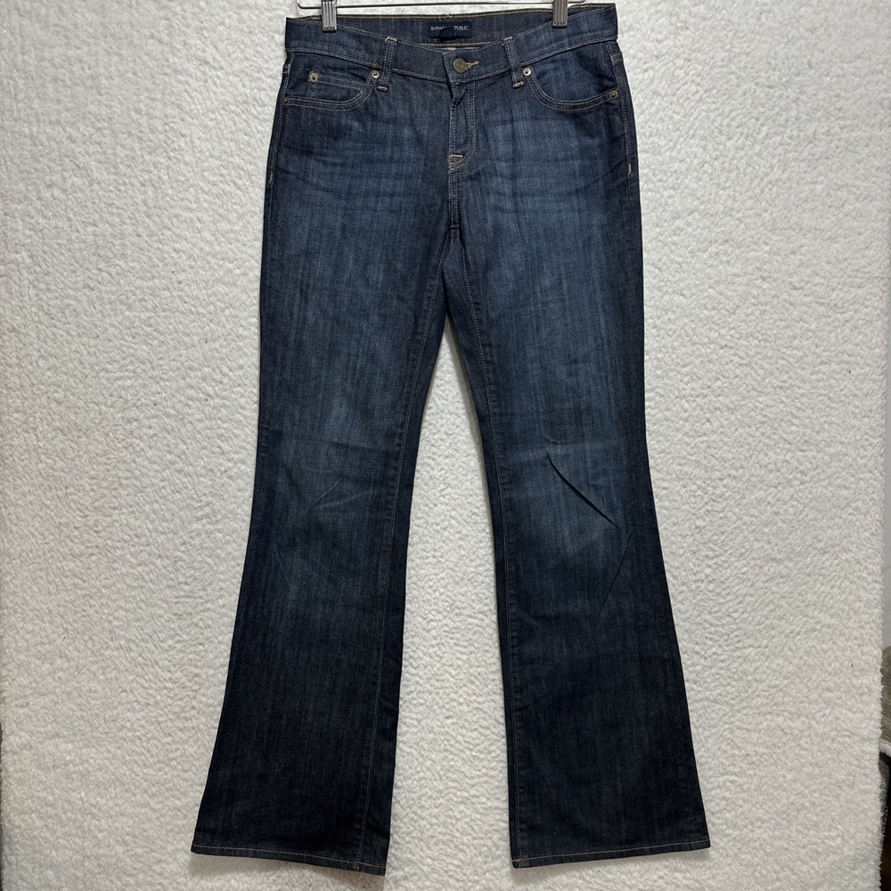 Banana Republic Women's Blue Whiskers Stretch Mid Rise Flared Denim Jeans Size 2